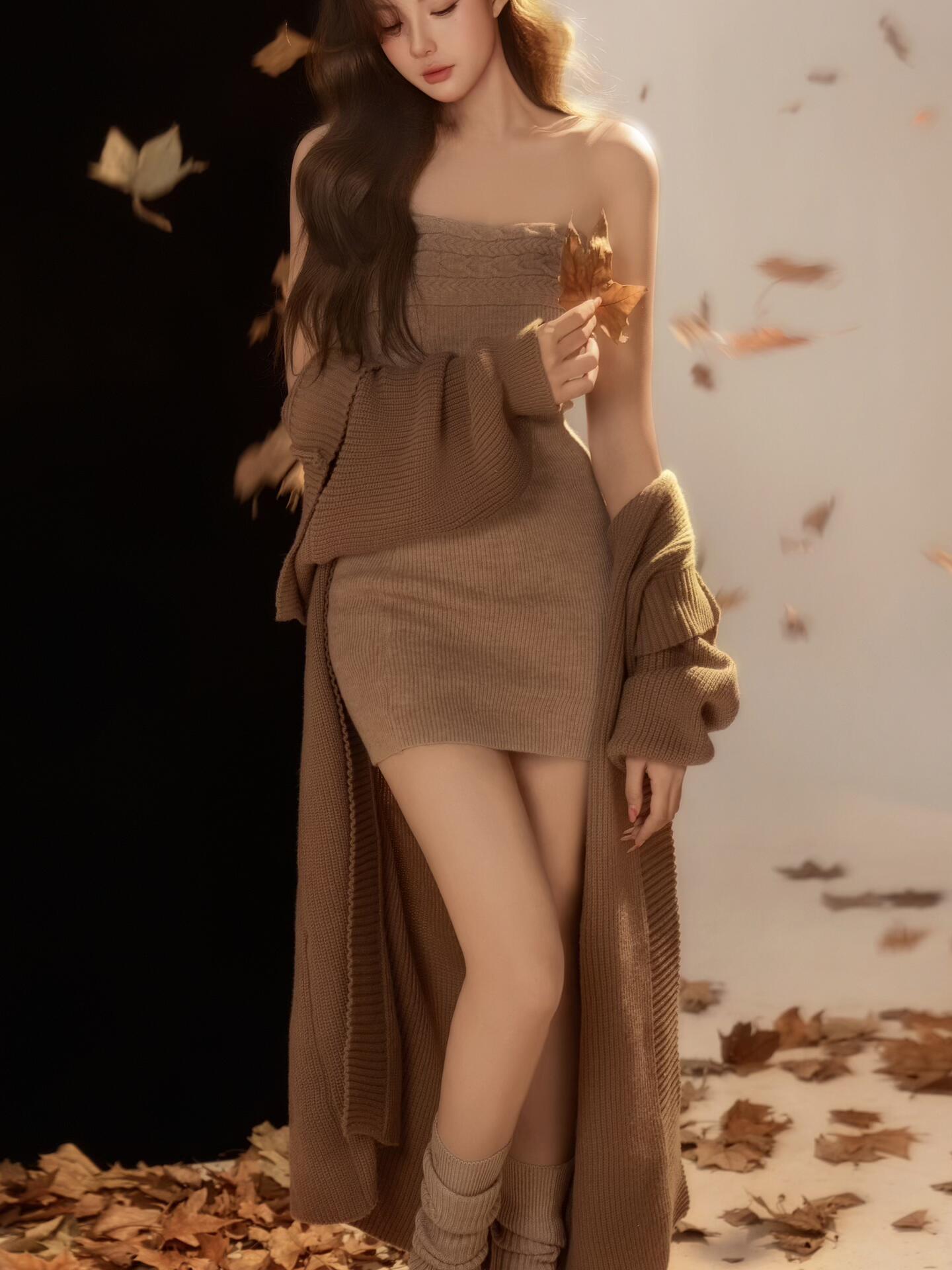Autumn Winter Brown Knitted St - đánh giá và giá Winter Clothing Photo